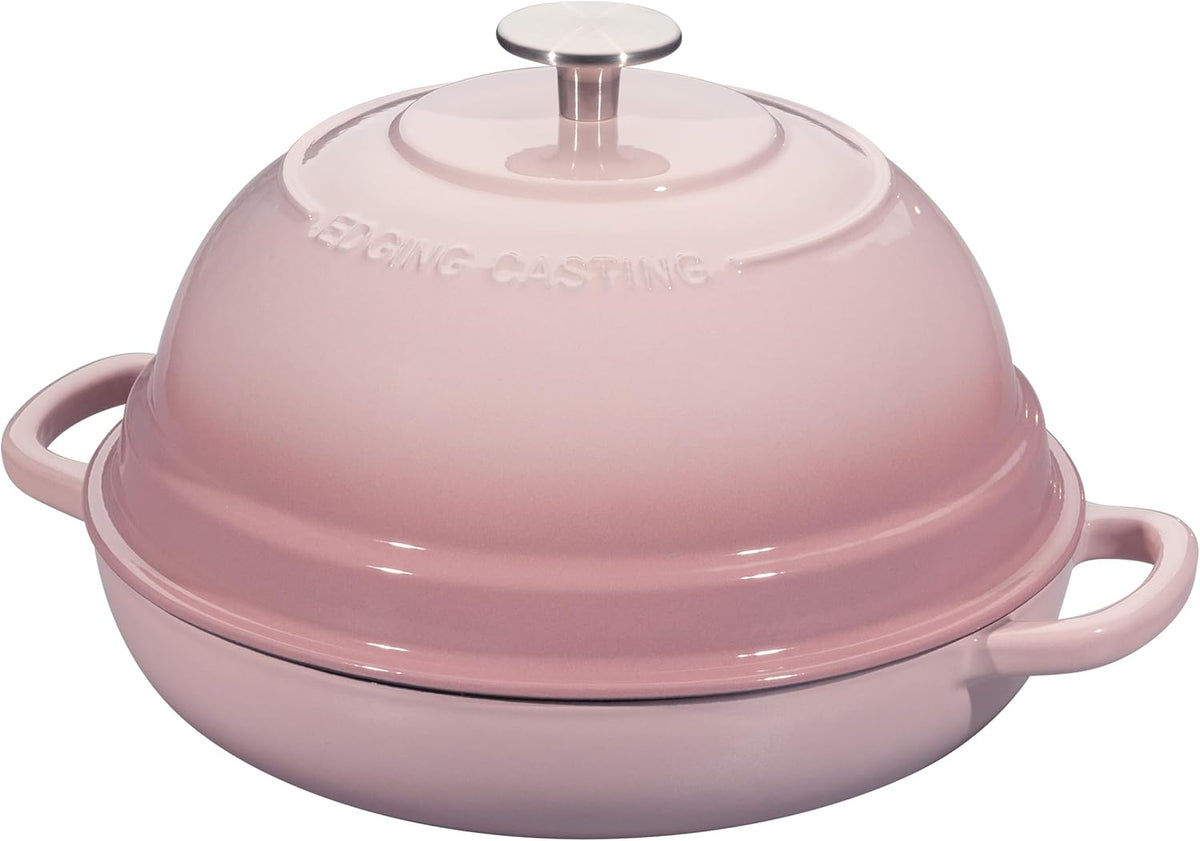 Enameled Cast Iron Dutch Oven Pot with Lid, Round Bread Oven for Homemade Sourdough Bread Baking, 6 Quart, Pink