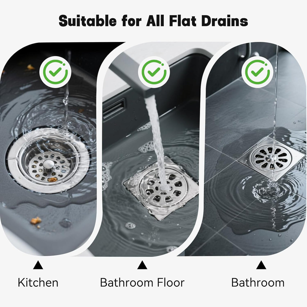 Makerfire 2PCS Shower Drain Hair Catcher, 4.72'', Flat Shower Drain Cover/Filter, Bathroom/Kitchen Sink Drain Strainer, Stainless Steel and Silicone