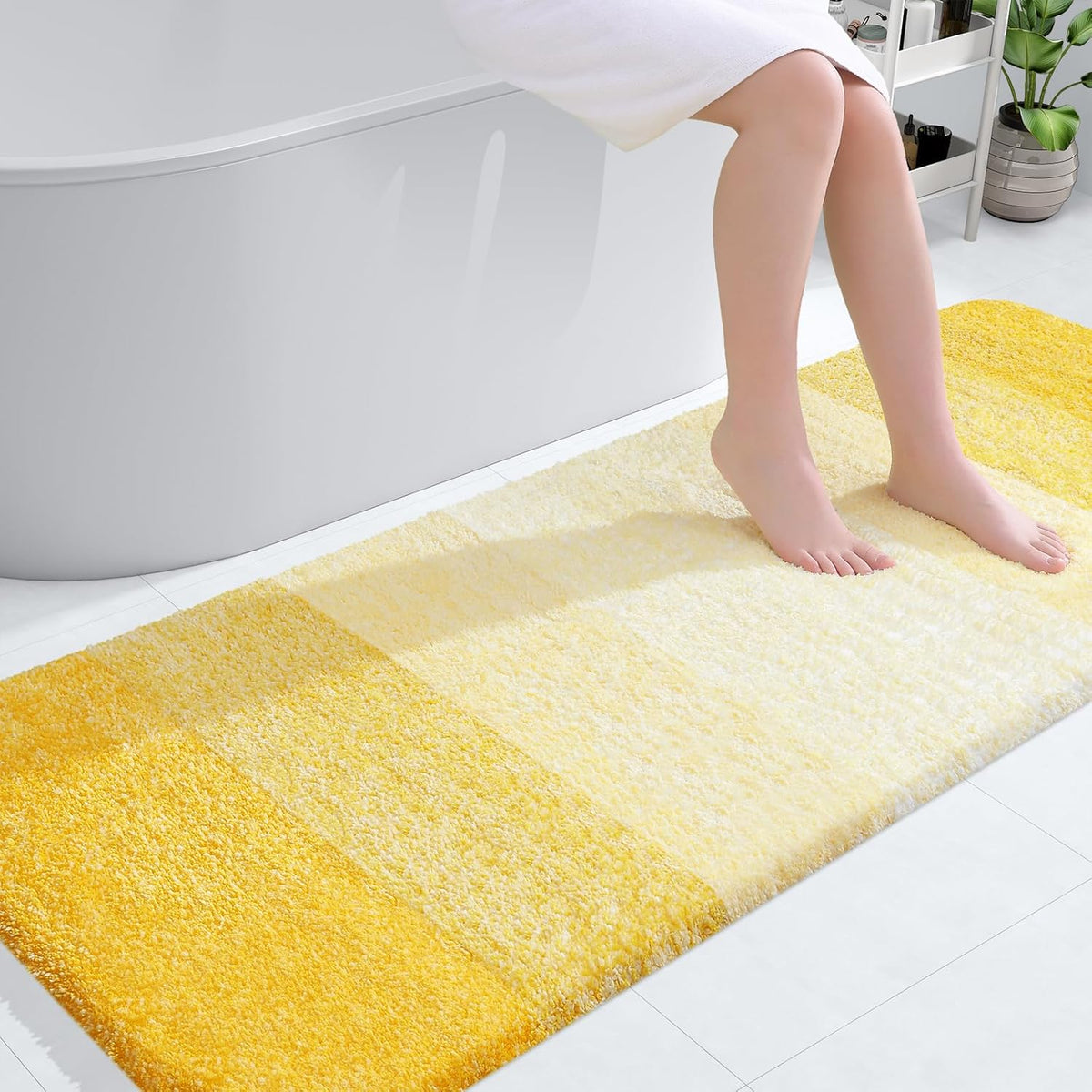 OLANLY Bathroom Runner Rugs 59x24, Extra Soft Absorbent Microfiber Bath Rugs, Rubber Backing, Quick Dry, Machine Washable Bath Mats for Bathroom Floor, Tub and Shower, Home Decor Accessories, Yellow