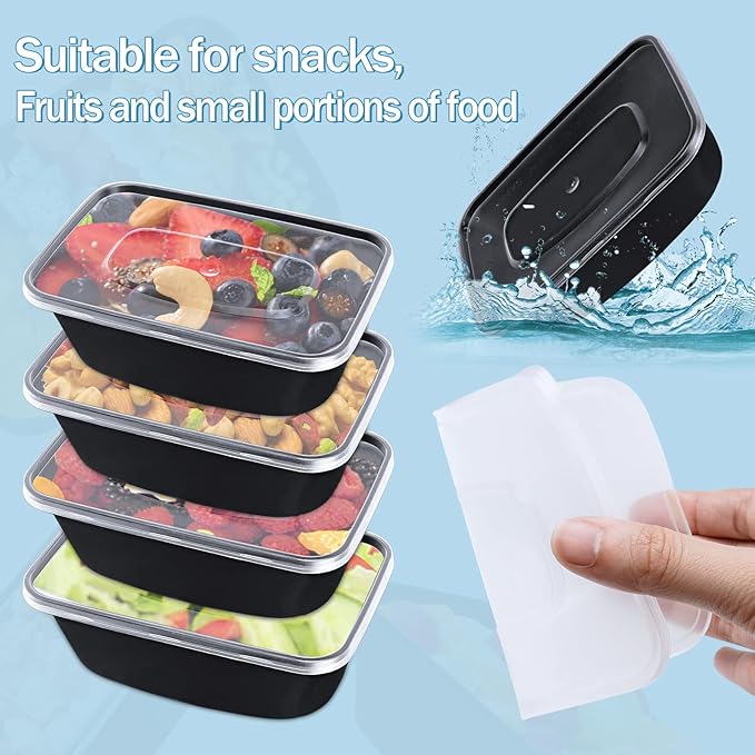 Tiny Meal Prep Containers, 12 oz [50 Pack] - mini Single 1 Compartment Food Meal Prep Containers Reusable, BPA Free Small disposable Food Storage Containers with Lids Microwave Dishwasher Freezer Safe