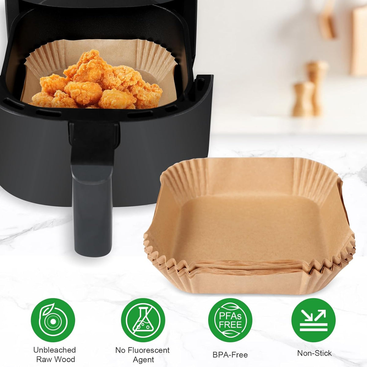 125Pcs Large Air Fryer Liners Disposable Compatible with Chefman XL 8-Qt Family Air Fryer, 9inch Square