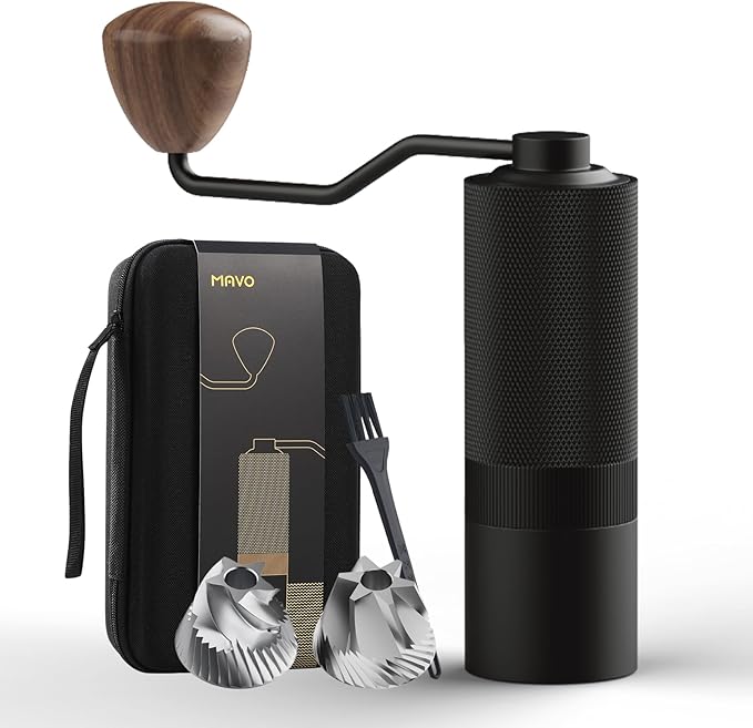 MAVO Manual Coffee Grinder, Wizard Hand Coffee Grinder, Capacity 25g with 2PCS CNC Stainless Steel Conical Burr -Pentagon and Hexagonal, Burr Coffee Bean Grinder for French Press, Pour Over, Black