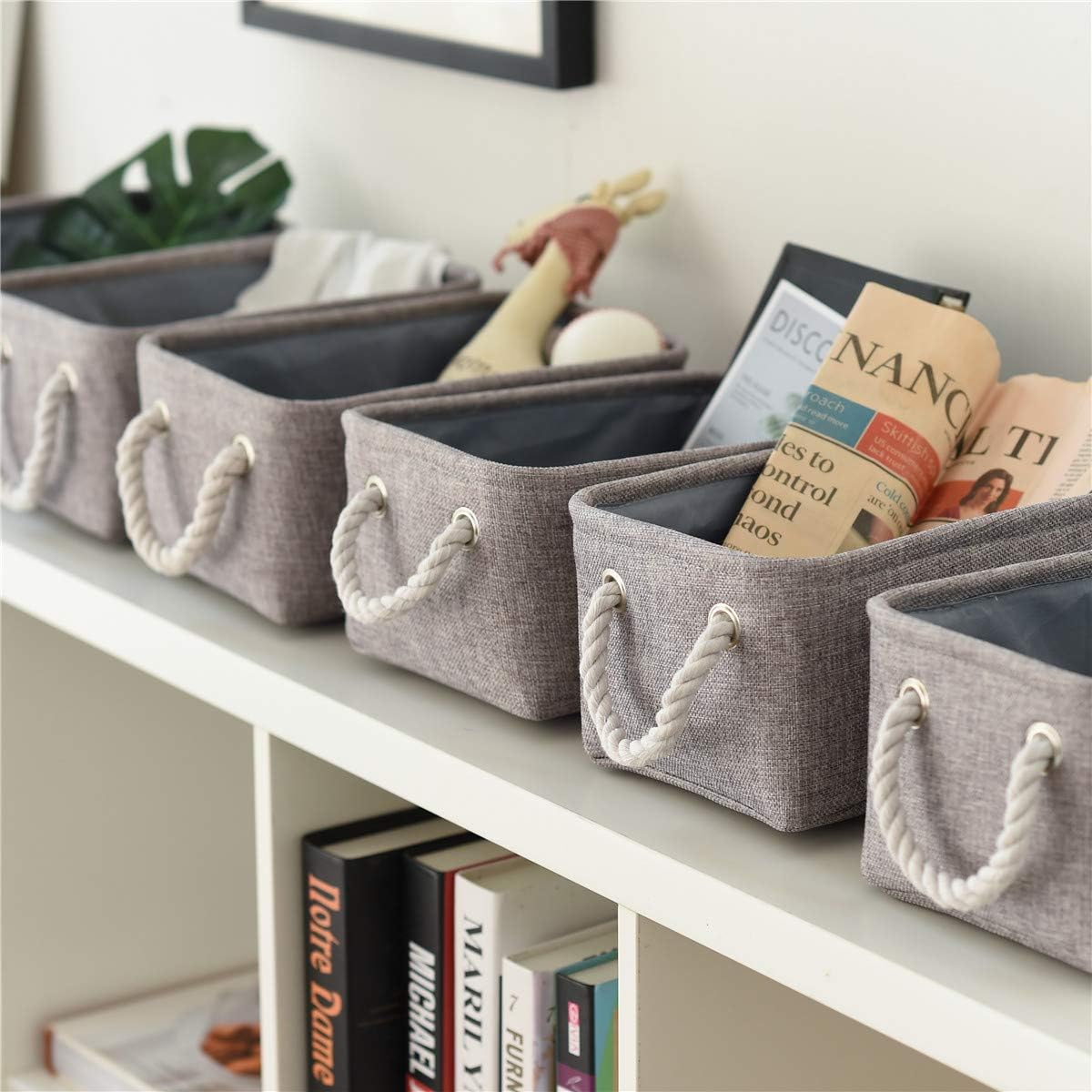 TcaFmac Basket for Organizing Cube Stgorage Bin - Small 6 Pack Fabric Storage Cubes Collapsible Baskets for Shelves with Rope, Bins for Organization Toy(Grey 12x8x5.2 inch)