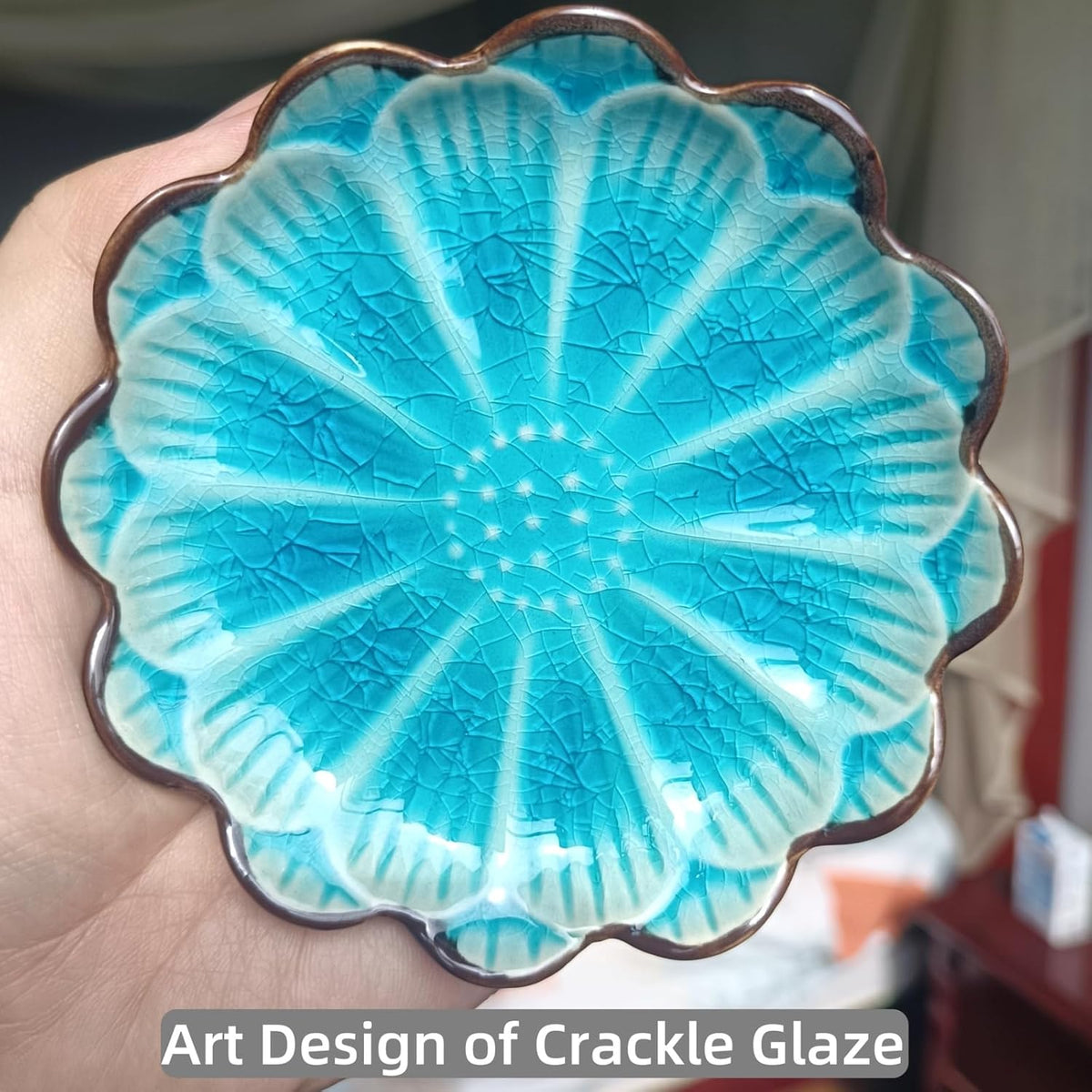 Ceramic Spoon Rest for Stove Top, Flower Cute Spoon Rest for Kitchen Counter, Cooking Spoon Holder for Kitchen Counter, Utensil Rest Spatula Rest Ladle Holder Tong Rest, 1 PC (Ice Cracks, Lake Blue)