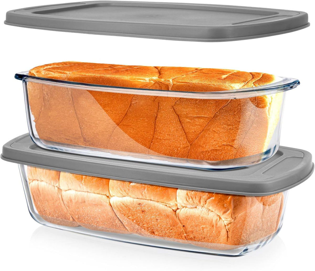 Glass Loaf Pans With Lids - 1.9 Qt for Baking Bread | Oven, Dishwasher, Fridge, Freezer & Microwave Safe | Suit for Lasagna, Meatloaf, Banana Bread - 2Pcs