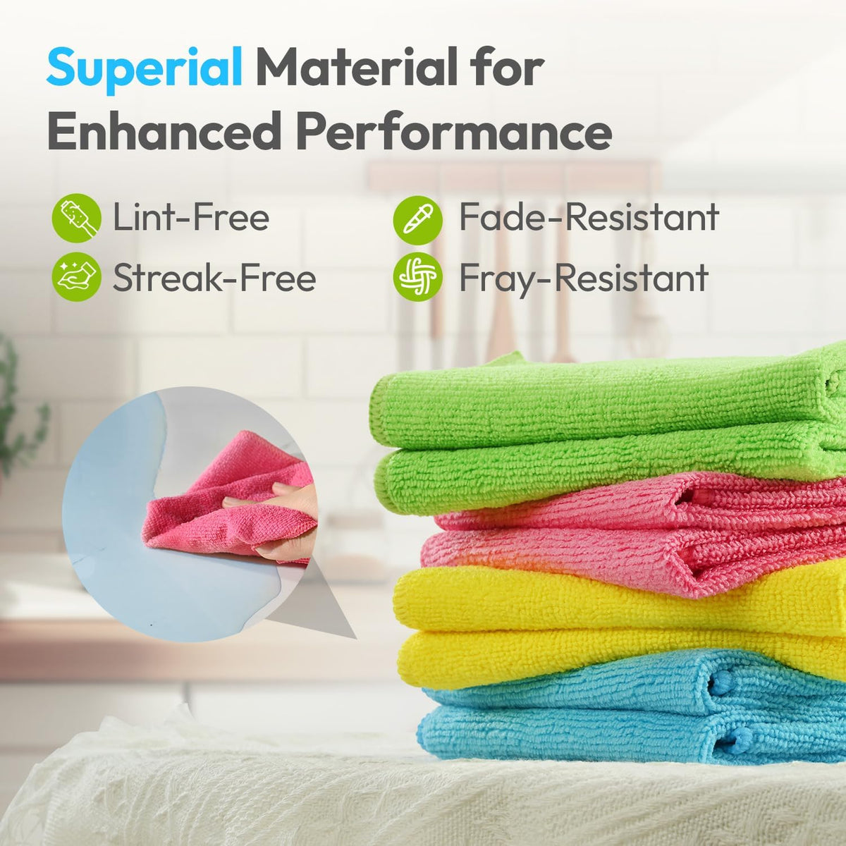 24Pack Microfiber Cleaning Cloths 12”x12” - Extra Thick Kitchen Towels - Streak-Free, Lint-Free, Fast Absorbent - Reusable Multi-Purpose Housekeeping Rags for Cars, Dishes, Floors, Tiles