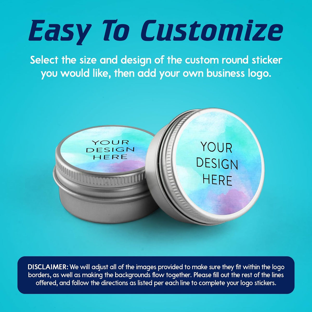 100 Custom Vinyl Stickers - Upload Your own Image, Text, Design, Logo - Personalized Logo Labels for Handmade, Packaging, Bottle, Jars, Candle, Brand Stickers (Sky Blue, 2x2)