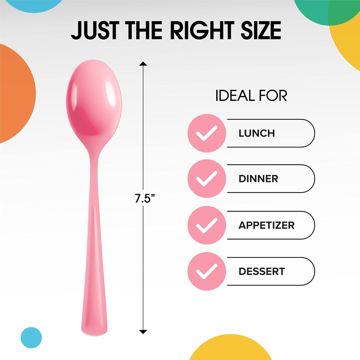 Party Solids Pink Plastic Spoons - 200 Pcs Heavy Duty Disposable Cutlery Set