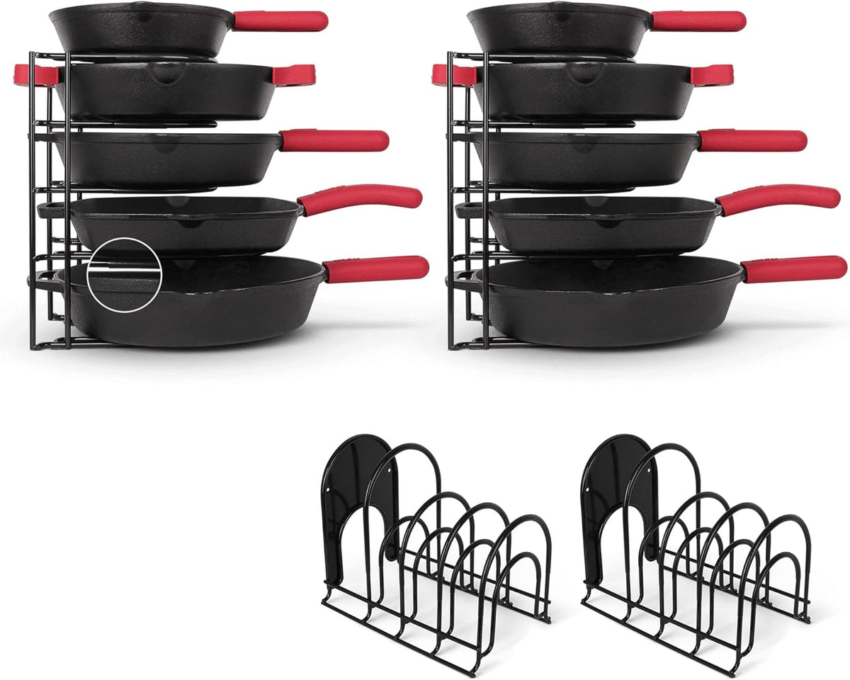 Cuisinel Pots and Pans Organizers - 2-Pack of Silicone-Coated Non-Slip 12" Heavy Duty Skillet Rack - Kitchen Organization Storage - Holds Cookie Sheets, Cutting Boards, Cast Iron Cookware, Dish Stand