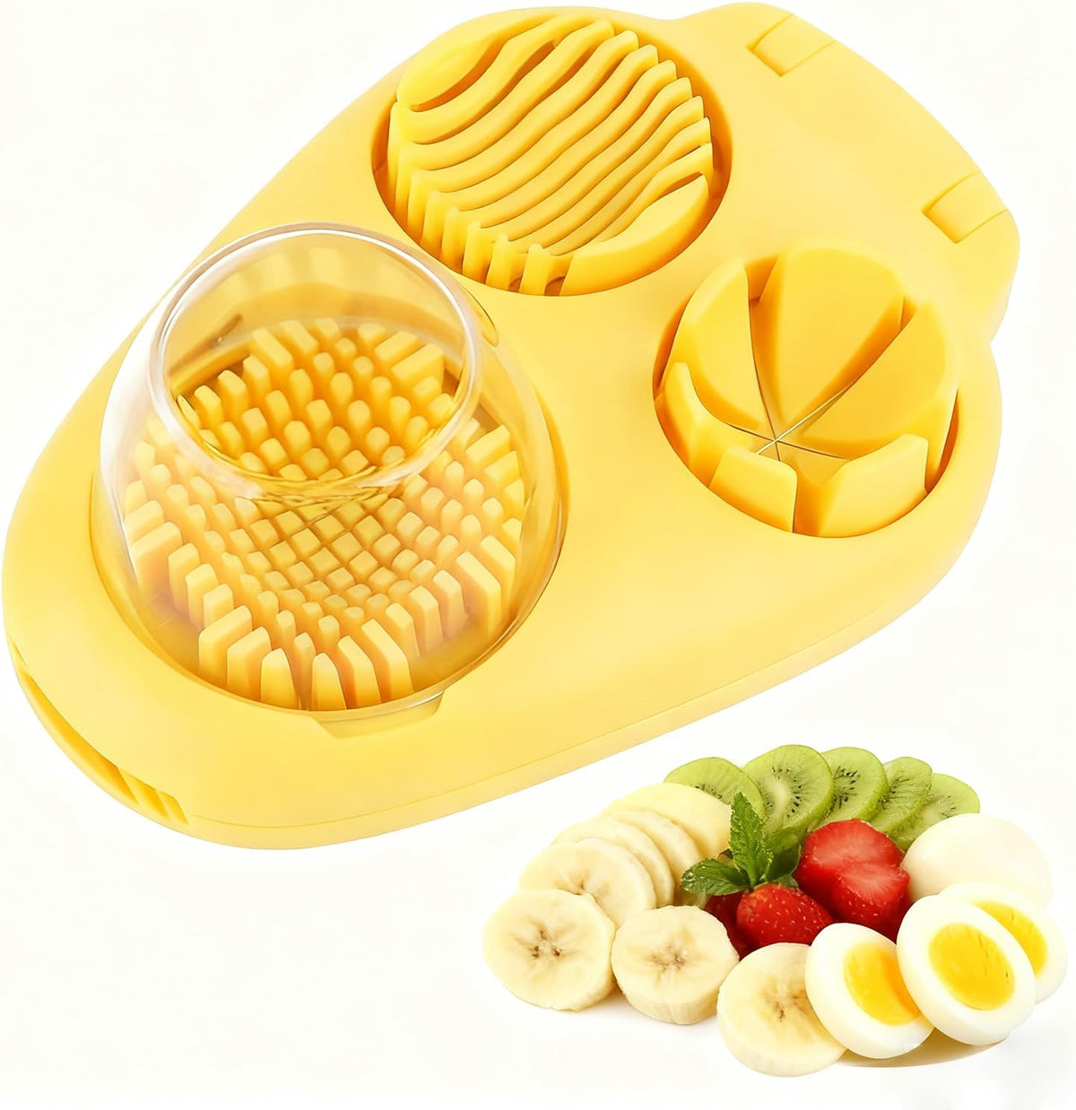 3-In-1egg Slicer For Hard Boiled Eggs,Stainless Heavy Duty Steel Egg Slicer Kitchen Gadget, Fit Strawberry,Apple,Banana,Cherry,Tomato,yellow