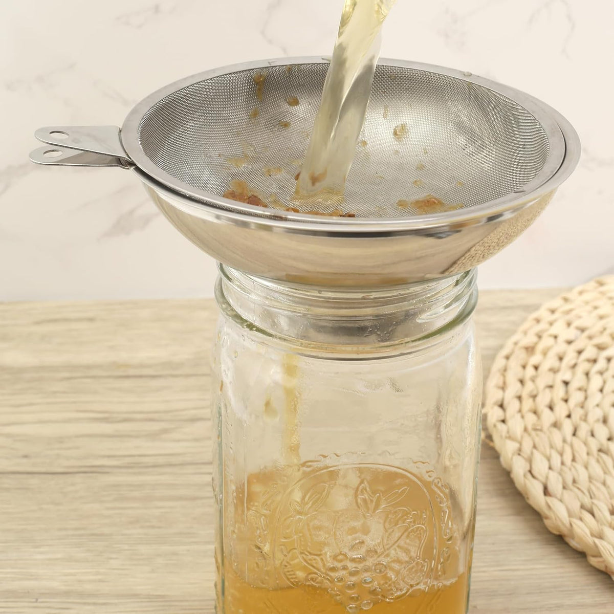 Canning Funnel with Stainless Steel Filter for Regular Mouth Mason Jars - Stainless Steel Funnel for Kitchen Filling, Canning Funnel (for use with Regular Mouth Mason Jars)