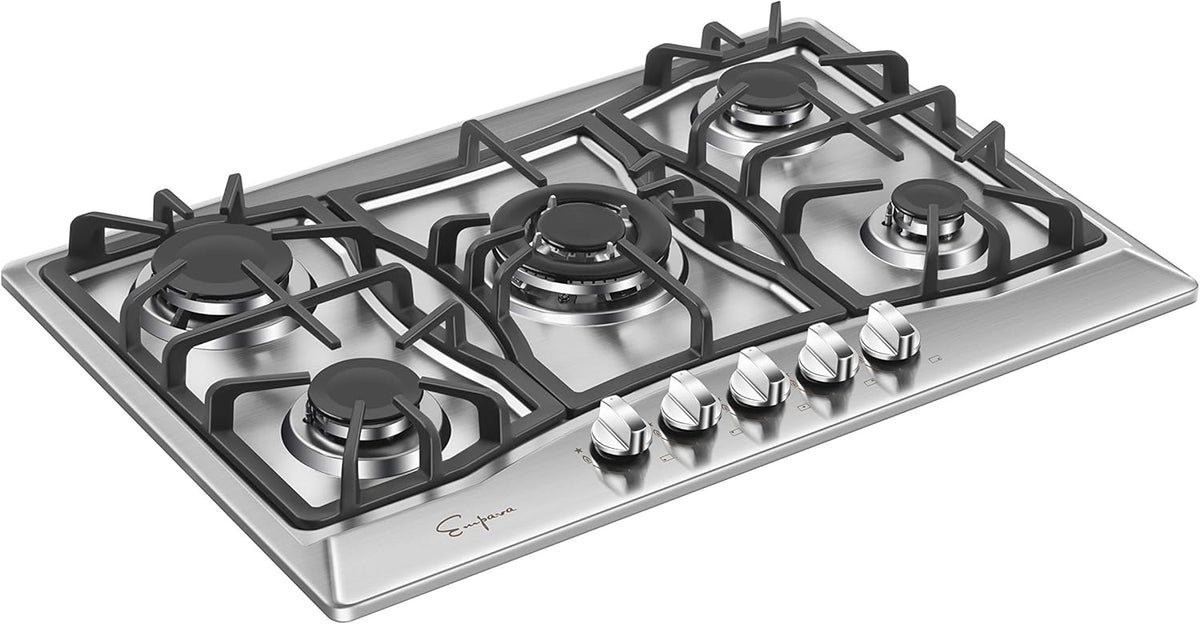Empava 30" Gas Cooktop with 5 Italy Sabaf Sealed Burners, NG/LPG Convertible, Stainless Steel in Black Model 2020