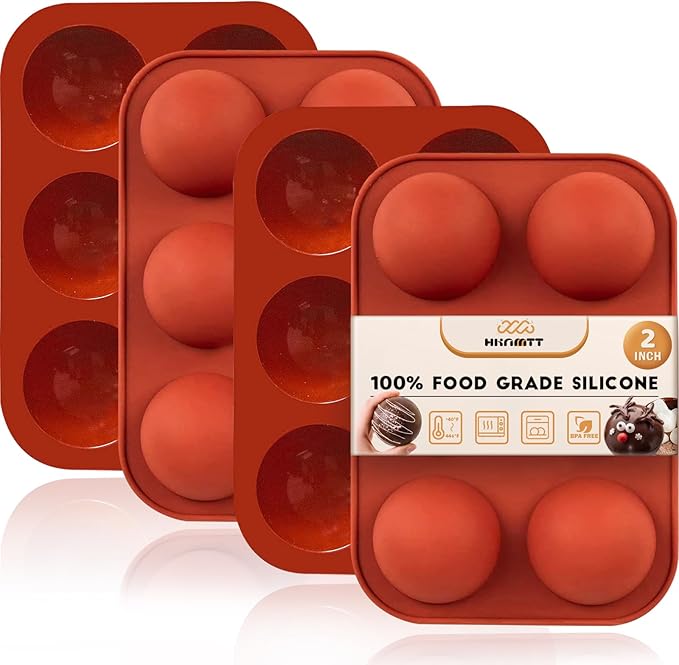 Hot Chocolate Cocoa Bomb Molds Hemisphere Silicone 2 Inch 4 Pack, Semi Ball Mould 6 Cavity Large Circular, BPA Free Non-Stick Half Sphere Holiday Valentine DIY Cake Jelly Dome Mousse