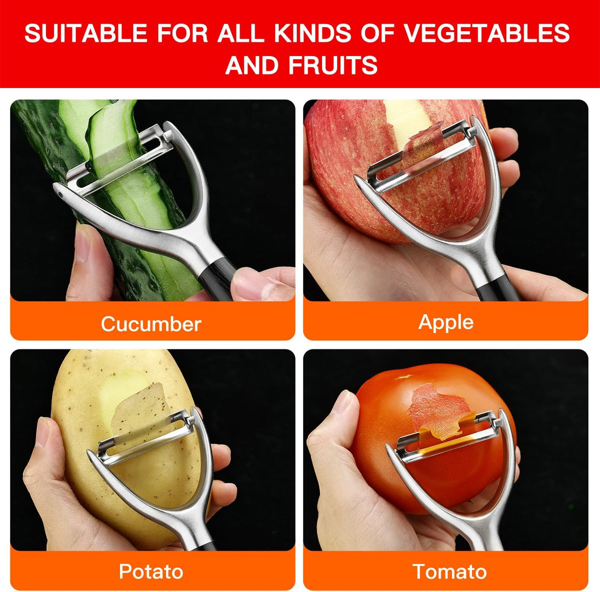 KULUNER 304 Stainless Steel Multi-Function Kitchen Peeler - With Solid Wood Handle, Sharp & Durable Blade, Effortlessly Peels Vegetables and Fruits, Essential Kitchen Tool