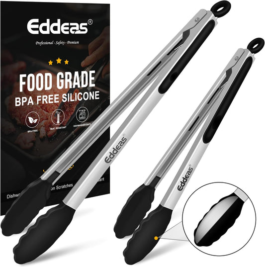 17 & 12 Inch Extra Long Kitchen Tongs with Silicone Tips, Heat Resistant 600 Degrees Silicone Tong, Stainless Steel Tongs for Cooking, Food, Bbq, Grilling, Barbecue, Dishwasher 2 Pack