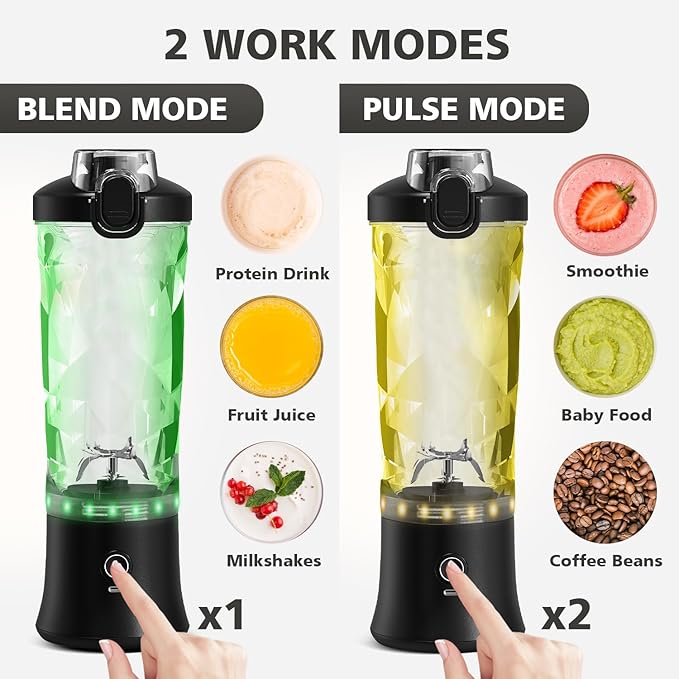 Portable Blender for Shakes and Smoothies- Personal Juicer 20 OZ Electric Protein Shaker Bottle with Insulated Sleeve, USB-C Rechargeable,Travel Lid-Small Blender Cup for Kitchen, Office, Gym,Travel