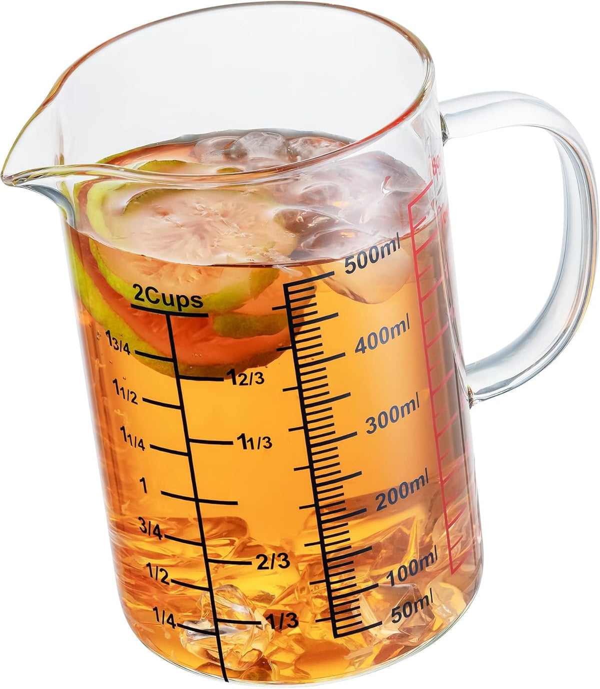 Glass Measuring Cup-[Insulated handle | V-Shaped Spout]-Made of High Borosilicate Glass Measuring Cup for Kitchen or Restaurant, Easy to Read, 500 ML (16 Oz, 2 Cup)