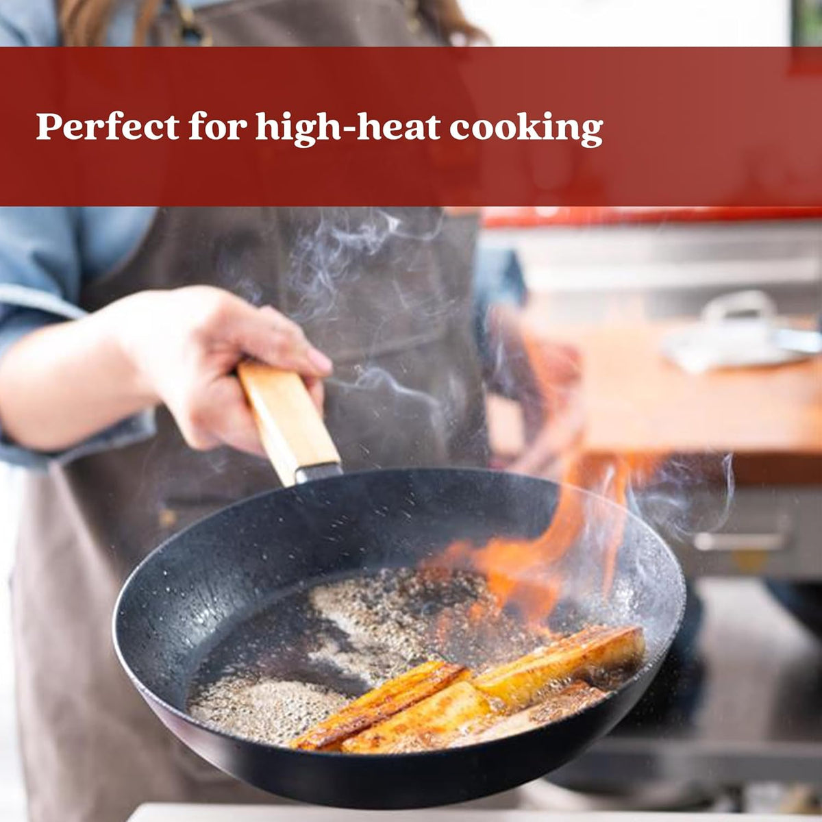 Alva Forest 4-Piece Blue Carbon Steel Pan & Wok Set – Pre-Seasoned, Natural Nonstick, PFAS/PFOA/PTFE-Free – Healthy, Non-Toxic Cookware for All Stovetops & BBQ