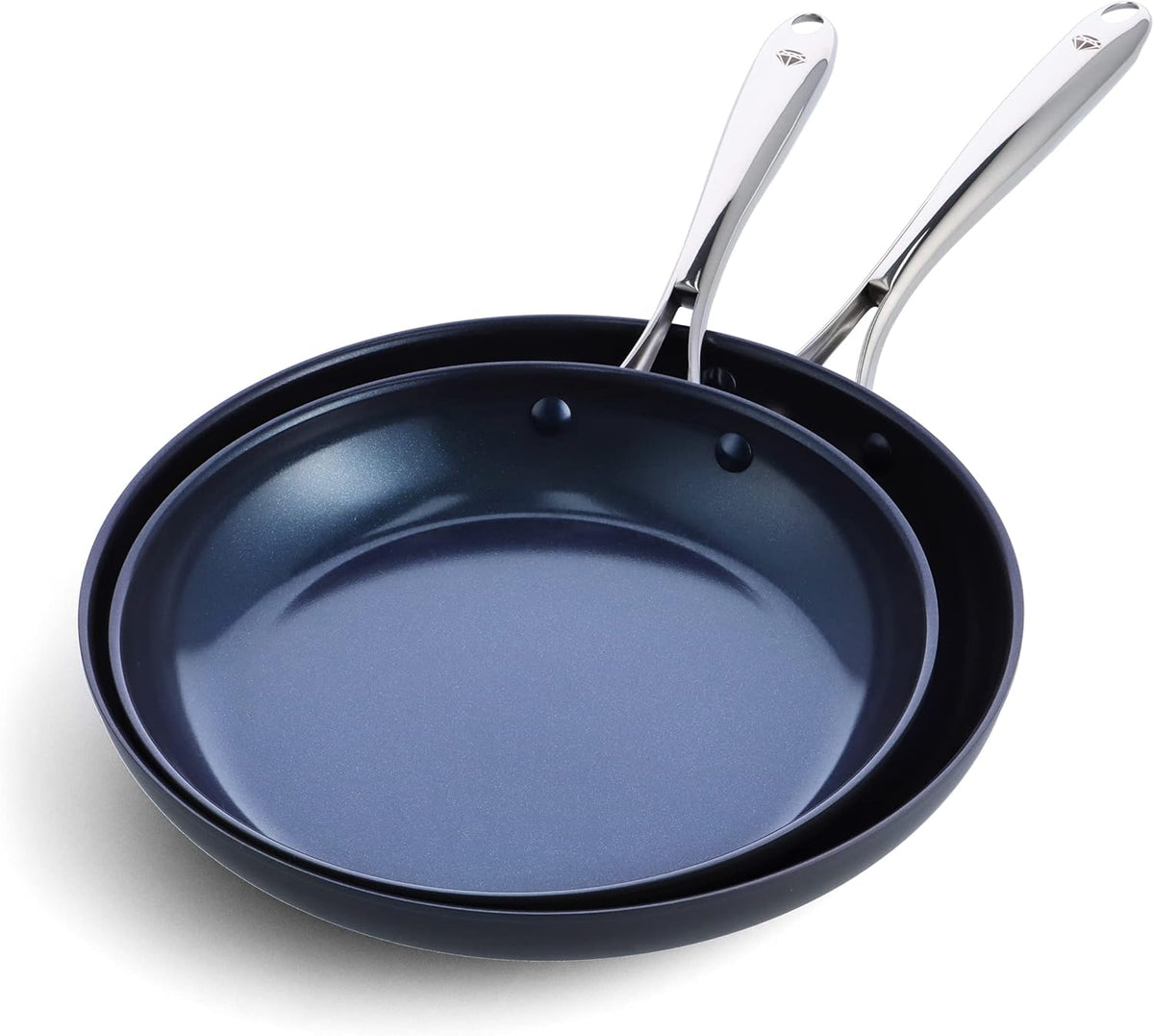 Blue Diamond Cookware Hard Anodized Ceramic Nonstick, 10" and 12" Frying Pan Skillet Set, PFAS-Free, Dishwasher Safe, Oven Safe, Grey