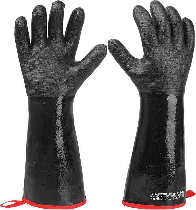 GEEKHOM 18-Inch Heat Resistant BBQ Gloves 932°F Waterproof Long Sleeve Cooking Gloves, Non-Slip Silicone Grip Grill Gloves for Grilling, Smoker, Oven, and Kitchen Use