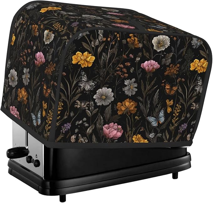 Toaster Cover 2 Slice Flower Butterfly Boho Botanical Kitchen Small Appliance Covers with Pockets Dust and Fingerprint Protection