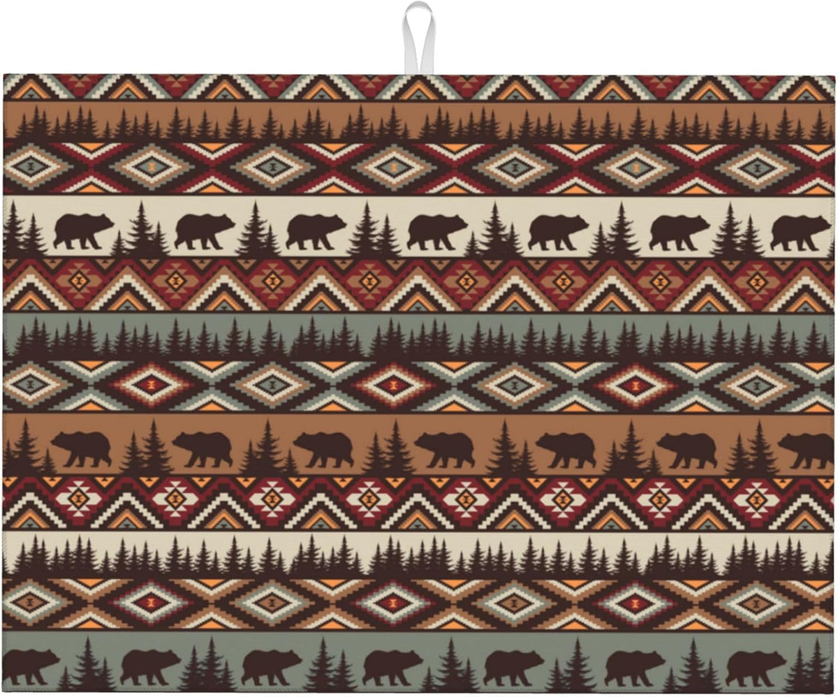 Bear Mountain Microfiber Dish Drying Mat for Kitchen Counter Vintage Rustic Dishes Pad Dish Drainer Rack Mats 18"x24" Absorbent Washable Reusable