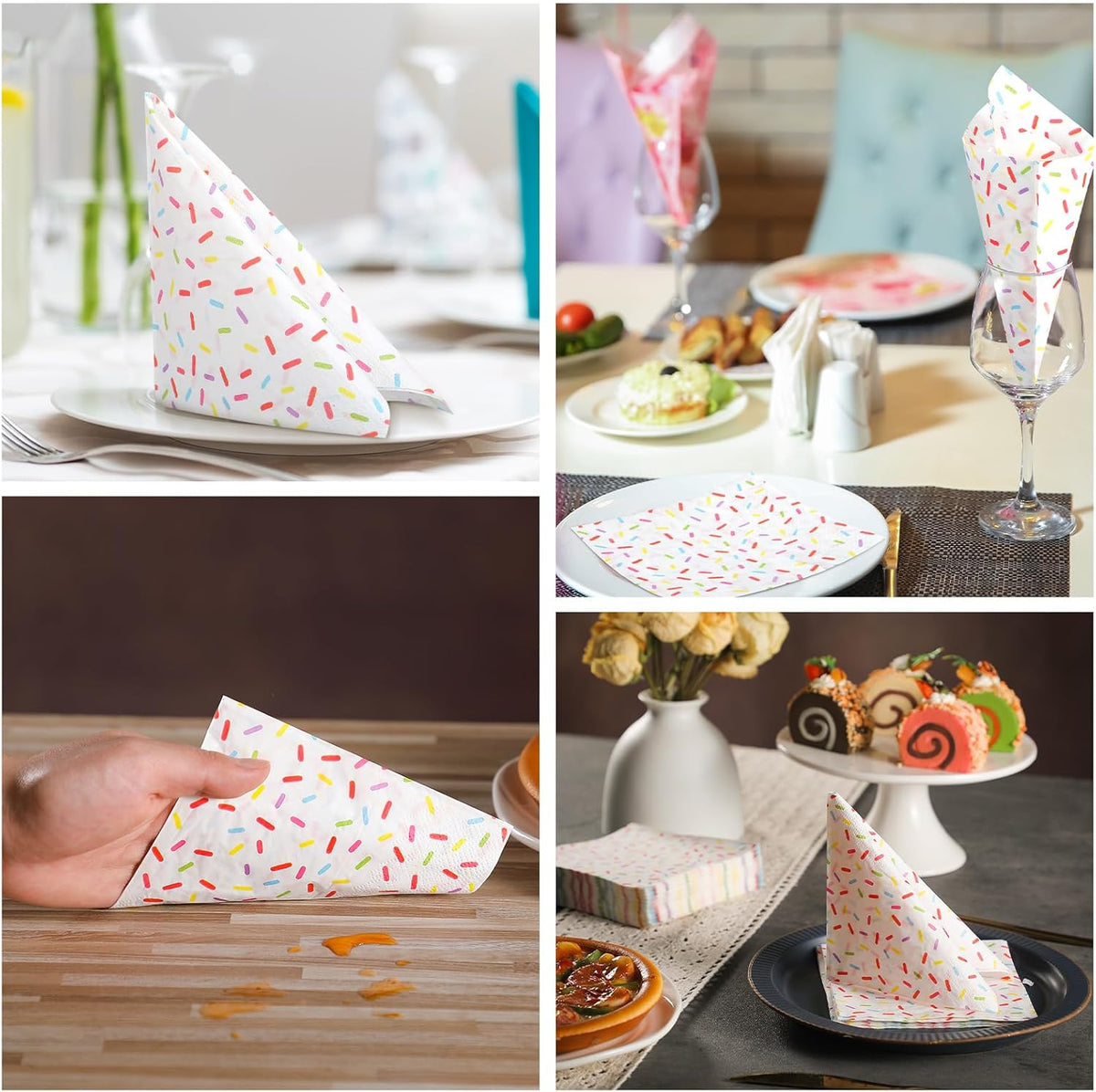 100 Pcs Sprinkles Napkins 2 Ply Disposable Paper Napkins for Baby Shower Birthday Party Theme Table Decor Supplies(White,Donut)