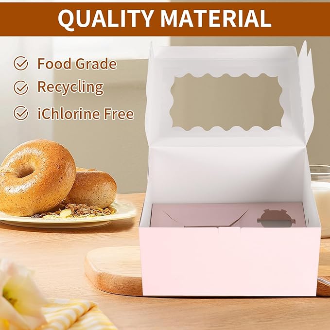 Pink 10 Packs cajas para postres and Cupcake Box 3 Holes Fit 2 Cupcakes and 1 Mini Cake Box with Clear Window and Stickers for Wedding Birthday Party Bakery pastry boxes(Pink, 1+2(10Pack))