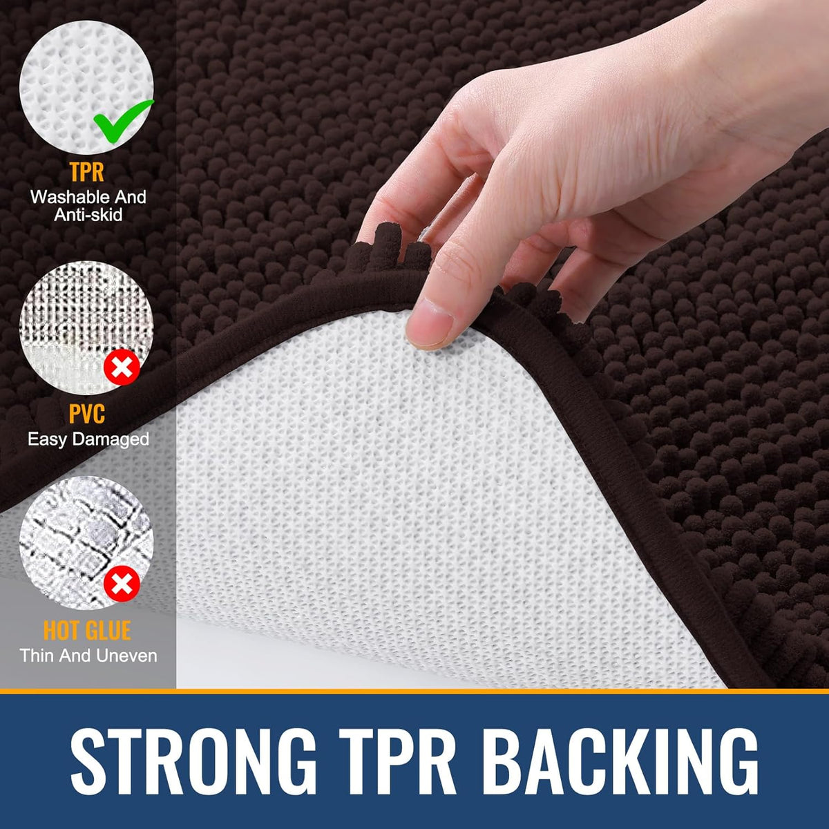 Arotive Bathroom Rugs 24x16, Extra Soft Absorbent Shaggy Chenille Bath Rugs, Machine Washable Rubber Backing Non-Slip Bath Mats for Bathroom Floor Tub and Shower, Home Decor Accessories, Brown