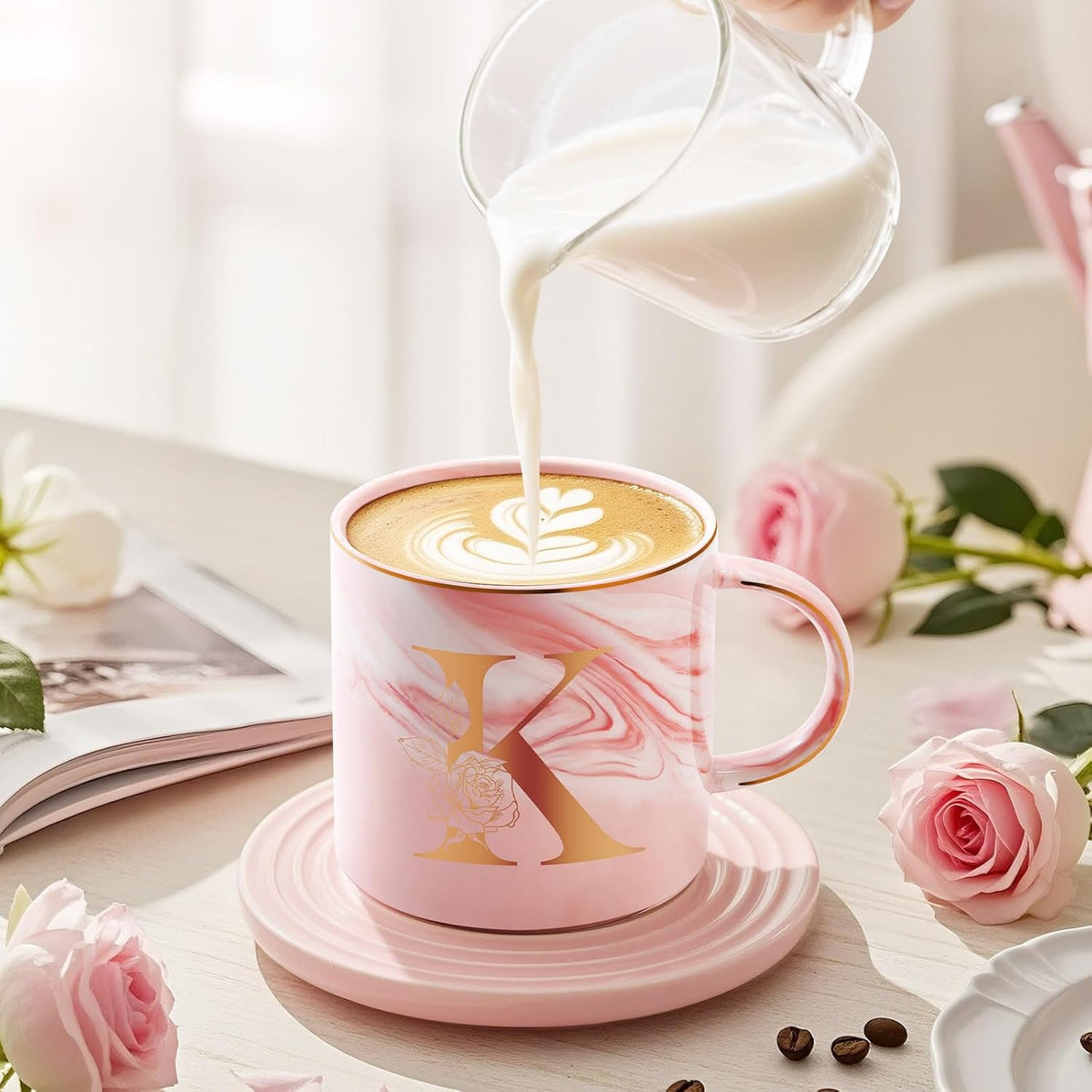Personalized Gifts for Women Coffee Mug, Initial Customized Gift Monogrammed A-Z Coffee Mug 12 OZ, Christmas Anniversary Birthday Gifts for Women Mom Grandma Friend Sister Wife(K)