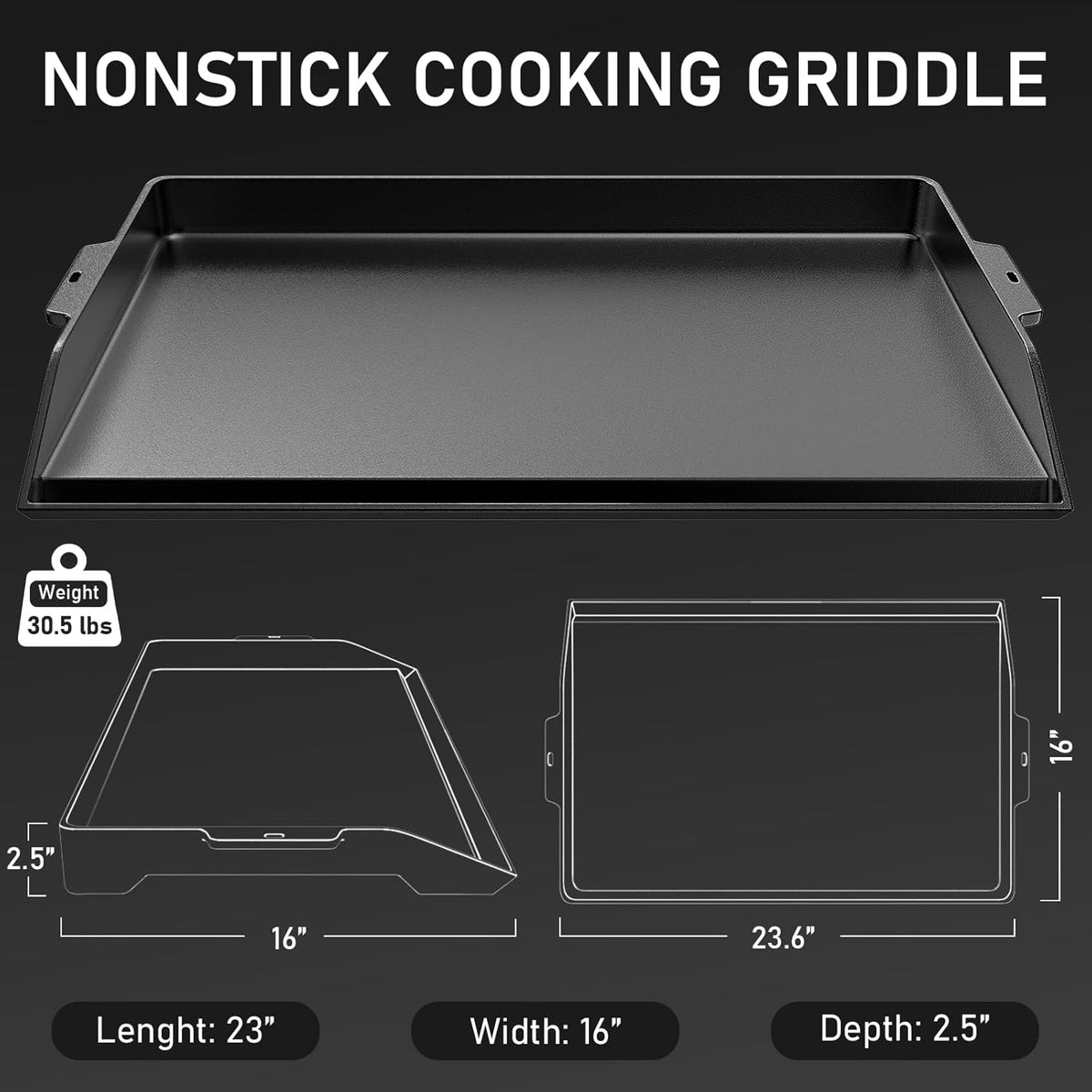 Utheer 23" x 16" Cast Iron Griddle for Gas Grill and Stove Top, Universal Flat Top Griddle with Pre-Seasoned Nonstick Coating, X-Shaped Reinforced Ridges, Perfect for Healthy Cooking, Parties, Camping