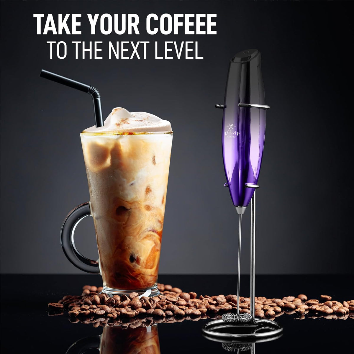Zulay Kitchen Executive Series Milk Frother Wand - Upgraded & Improved Stand - Ideal Coffee Gift - Coffee Frother Handheld Foam Maker For Lattes - Electric Milk Frother Handheld For Cappuccino