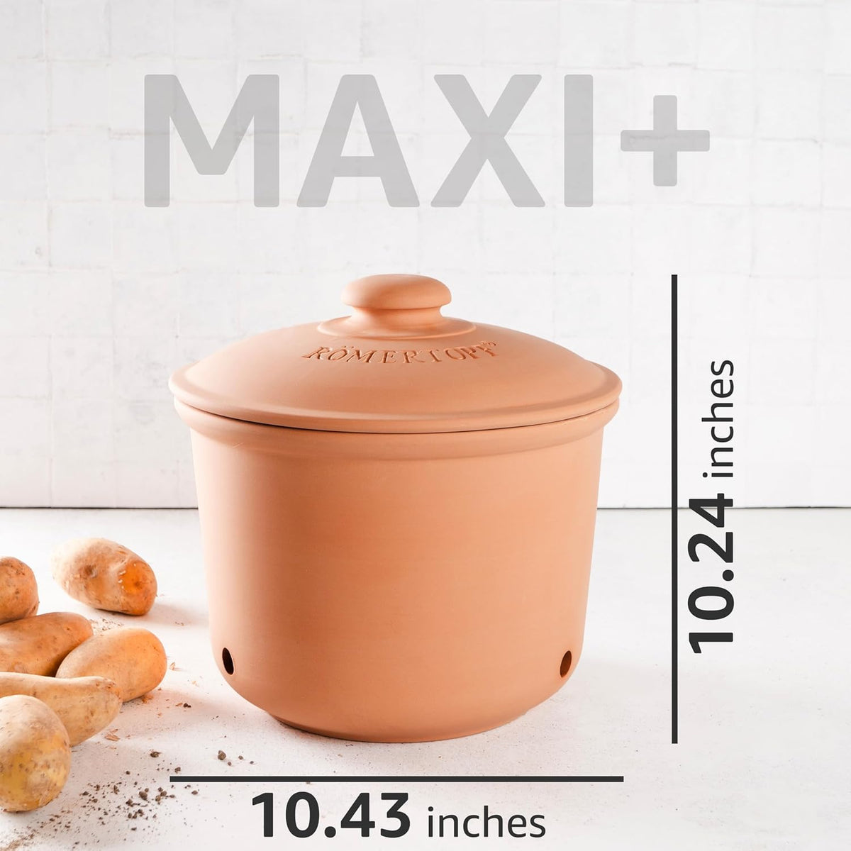 Romertopf Freshness Storage Potato Onion Garlic Clay Pot Set of 3 with Lids - Terracotta