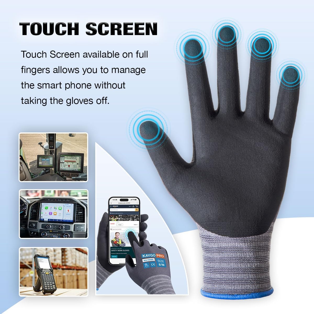 KAYGO Safety Work Gloves MicroFoam Nitrile Coated-12 Pairs KG18NB,Seamless Knit Nylon Glove with full fingers Touchscreen, Ideal for General Purpose,Automotive,Home Improvement, Black,M