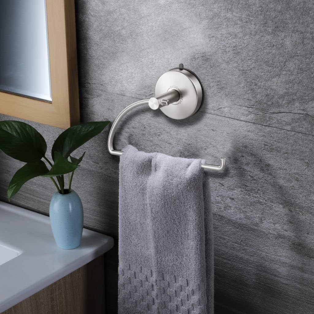 DGYB Suction Cup Hand Towel Ring Brushed Nickel Hand Towel Holder for Bathroom Wall SUS 304 Stainless Steel Kitchen Towel Hanger