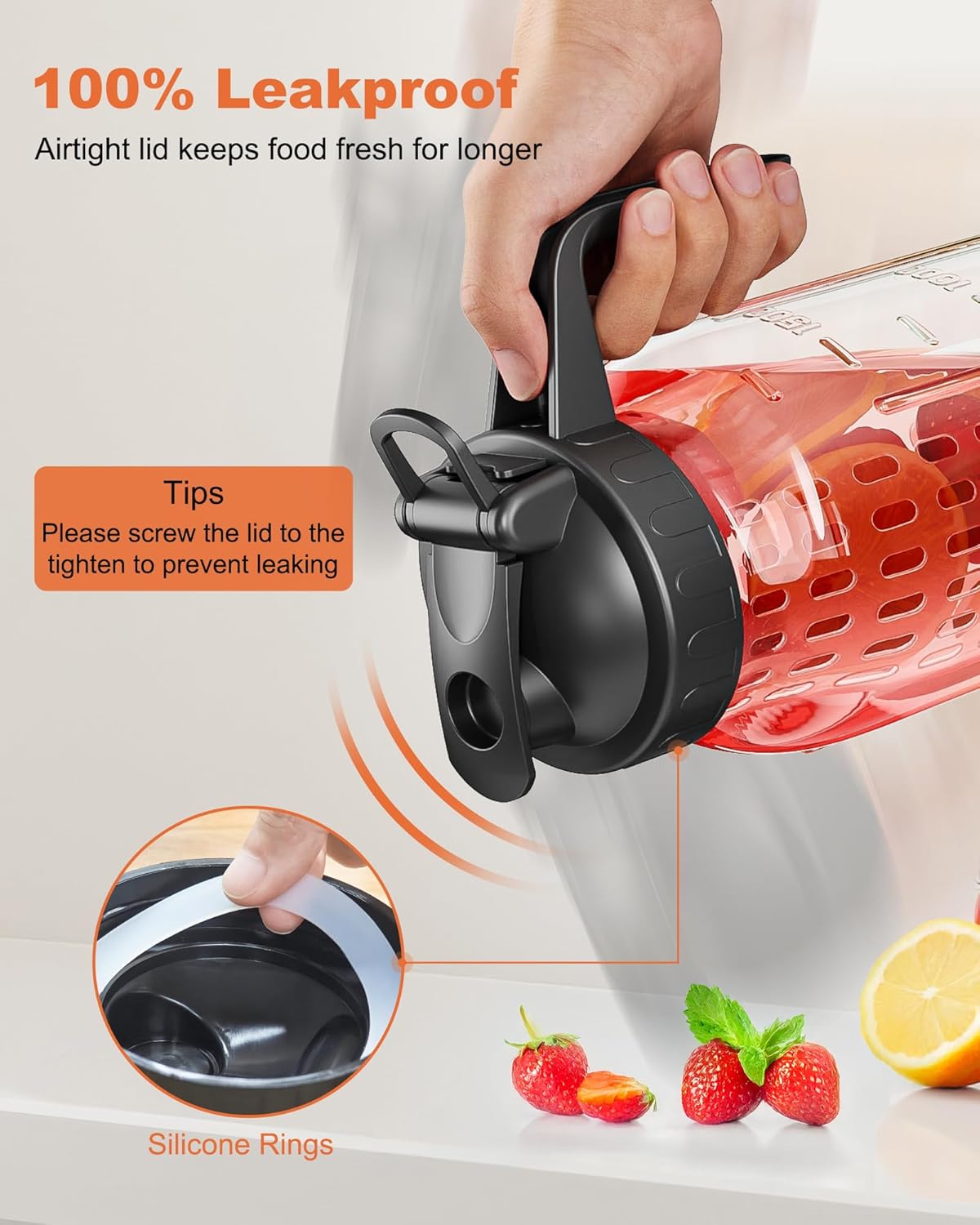 64oz Glass Pitcher with Fruit Infuser, 2 Quart Wide Mouth Mason Jar Pitcher with Airtight Flip Top Lid, Leakproof Fridge Door Water Jug for Iced Sun Tea, Juice Making - Black