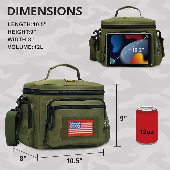 ATRIPACK Lunch Box for Men, Tactical Lunch Bag MOLLE Webbing Leakproof Insulated Large Lunch Cooler Women Adult Meal with Adjustable Shoulder Strap Durable Lunch Pail (Green)