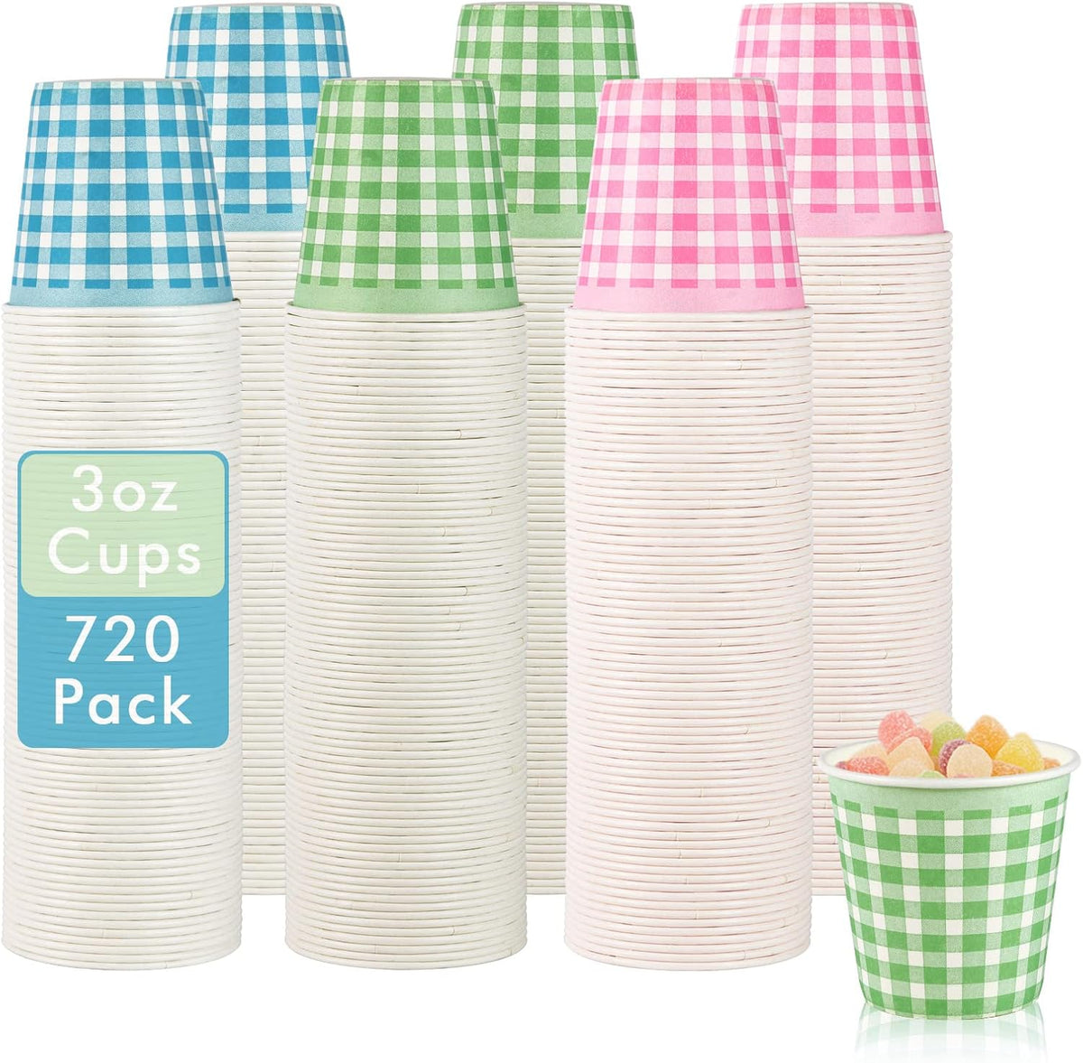 LITOPAK 720 Pack 3 oz Paper Cups, Colorful Disposable Bathroom Cups, Small Mouthwash Cups, Mini Snack Cups, and Disposable Paper Cups for Home, Bathroom, Picnic, Party, and Events.