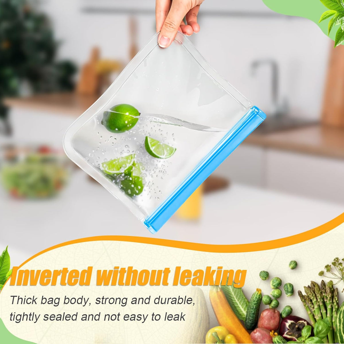 10 Pack Reusable Storage Bags, Dishwasher Safe Reusable Silicone Leak proof Freezer Bag for Food Storage Containers, Lunch, Sandwich, Marinate Meat, Salad Fruit 11'' x 10.6''