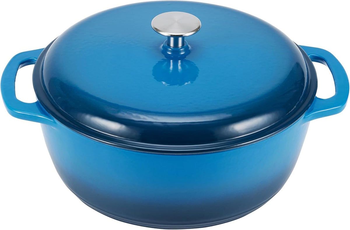 Amazon Basics Cast Iron Dutch Oven Pot with Lid, Enameled, Round, Dual Handles, Heavy-Duty, Small, 4.3-Quart, Blue