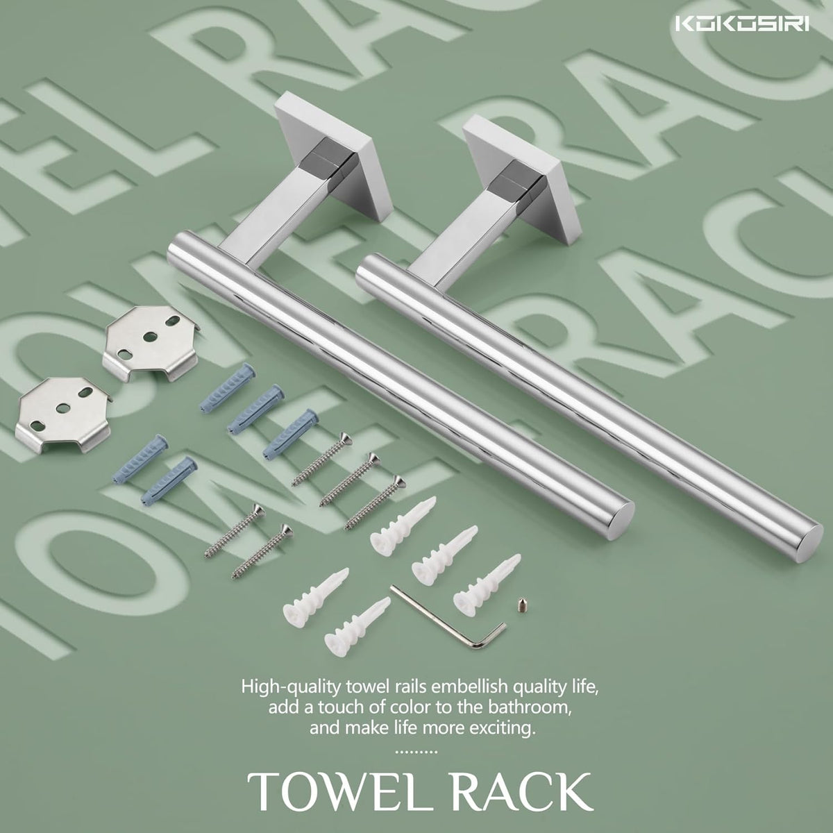KOKOSIRI Bathroom Hand Towel Holder Rack Bathroom Hardware, Suitable for Wall Mounted Towel Bar Screw in 2 Pack, Polished Stainless Steel B3008CH-P2
