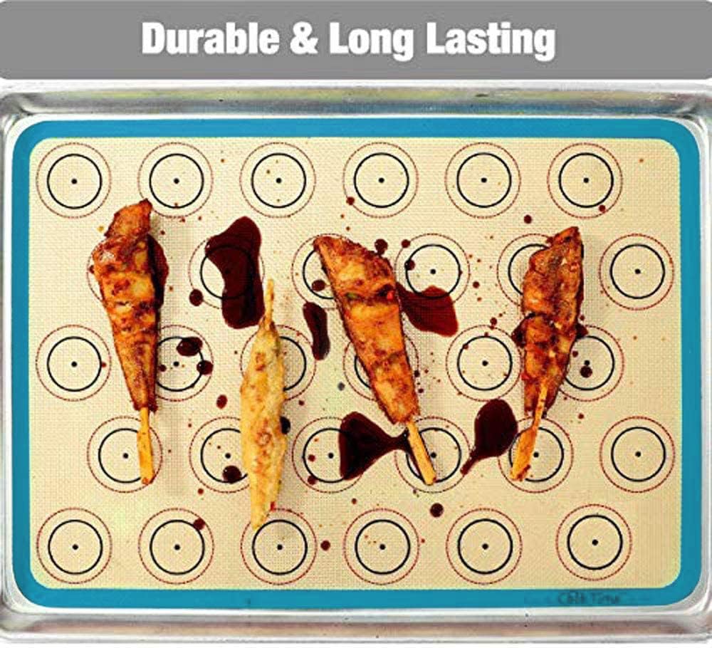 Macaron Silicone Baking Mat - Set of 2 Non Stick Silicon Macaroon Baking Sheet Cookie Liner(BPA Free/Reusable/Half Sheet),Perfect Cooking Kit for Macarons,Pastry,Cake and Bread Making (Blue)