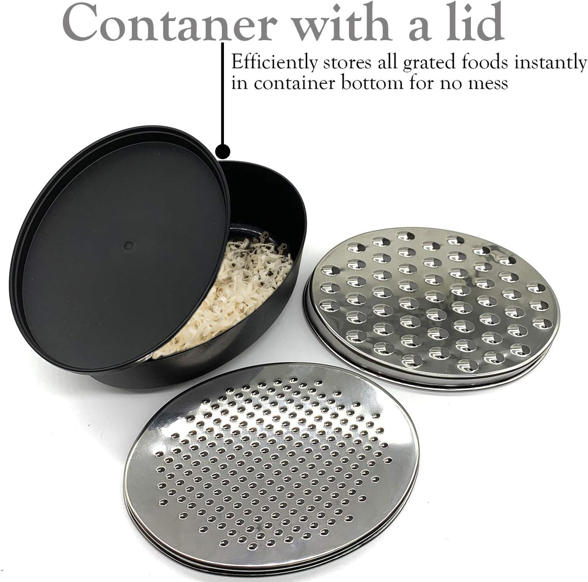 Cheese Grater Citrus Lemon Zester with Food Storage Container & Lid - Perfect For Hard Parmesan Or Soft Cheddar Cheeses, Ginger, Vegetables, Butter, Chocolate & Nutmeg (Black)