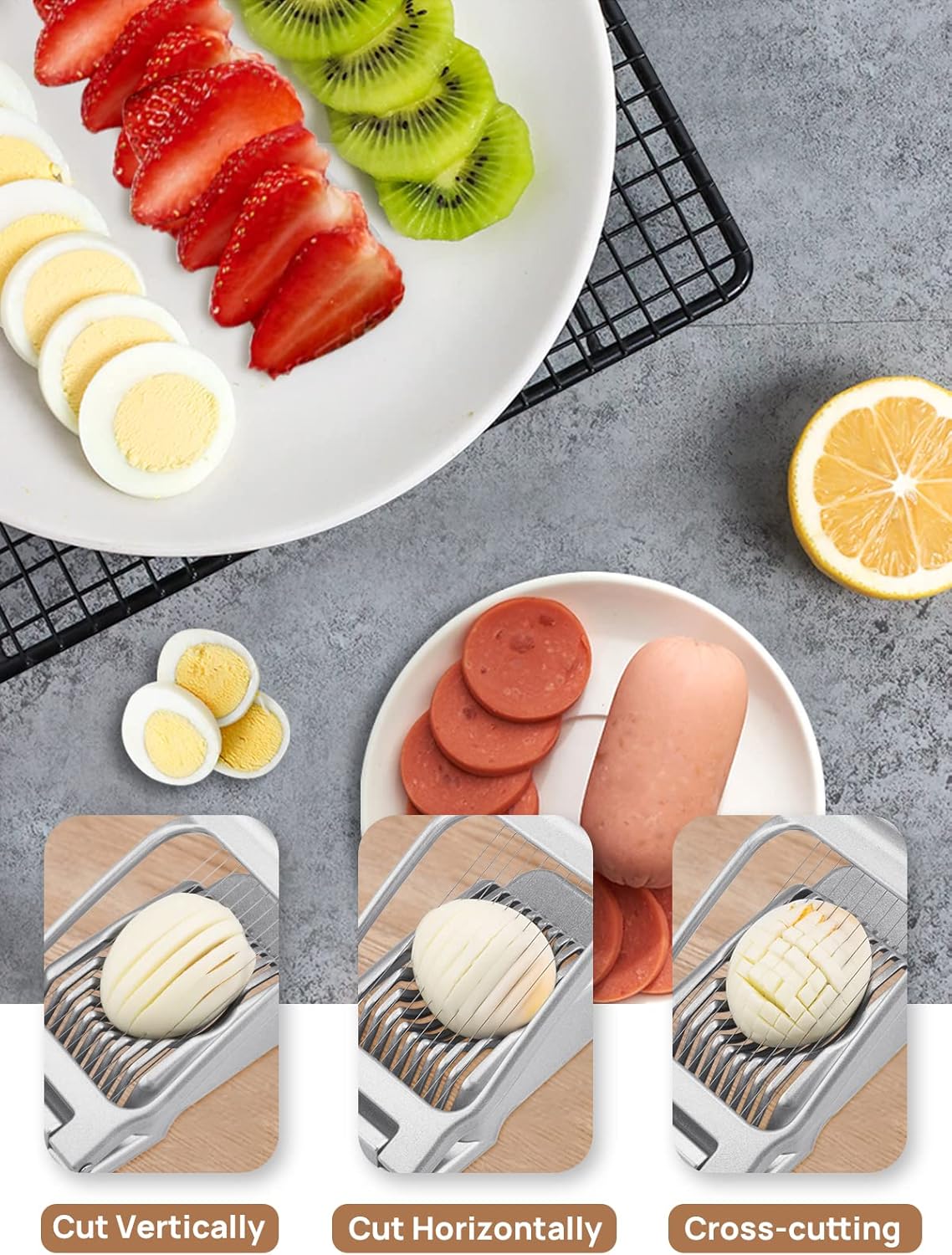 BIBURY Egg Slicer, Egg Cutter for Hard Boiled Eggs, Heavy Duty Aluminium Slicer for Egg Mushroom Strawberry Soft Fruit, Stainless Steel Wires, Dishwasher Safe & Easy to Clean