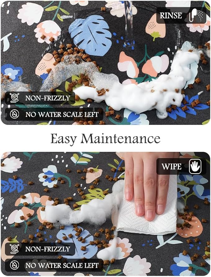Pet Feeding Mat-Absorbent Dog Mat for Food and Water Bowl-No Stains Quick Dry Water Dispenser Mat-Dog Accessories Pet Supplies-Bowl for Messy Drinkers（DARKFLOWERS,17"x28"