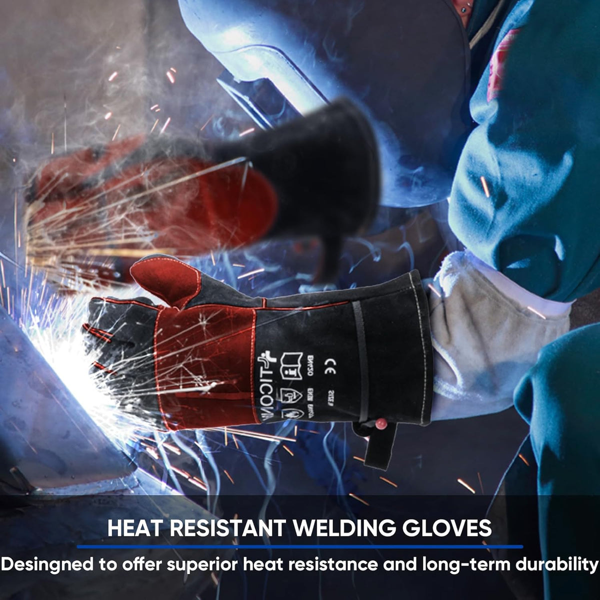 TICONN Welding Gloves, 16 IN L/XL/XXL 1000°F Heat-Resistant Fireproof Leather Gloves for Welders, Stick, Forge, Mig, Tig, BBQ