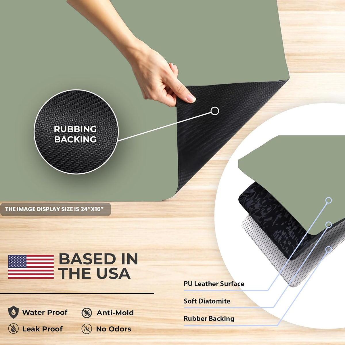 Dish Drying Mat Super Absorbent – 16" x 18" Coffee Mat for Countertops – Non-Slip Drying Mat for Kitchen Counter – Easy to Clean Water Absorbent Mat – Quick Dry Dish Mats (Sage)