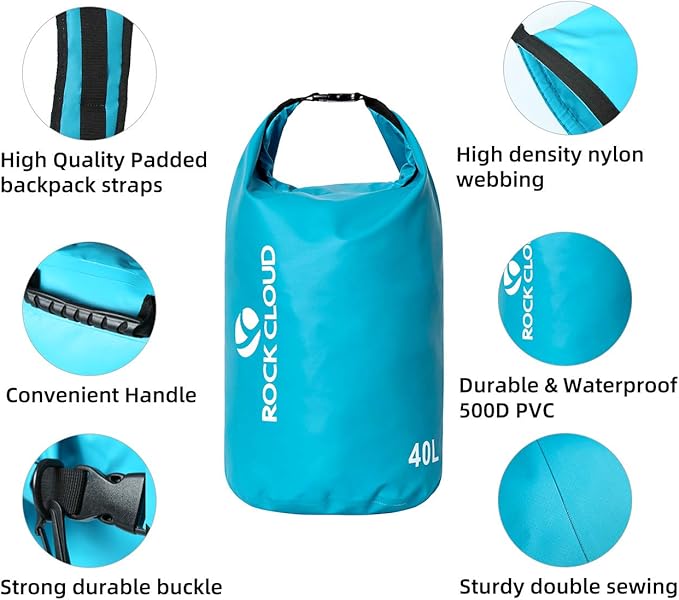 ROCK CLOUD Dry Bag Waterproof 10L Dry Sack for Kayaking Rafting Boating Beach Surfing Swimming Canoe Camping Hiking Fishing Ski, Orange