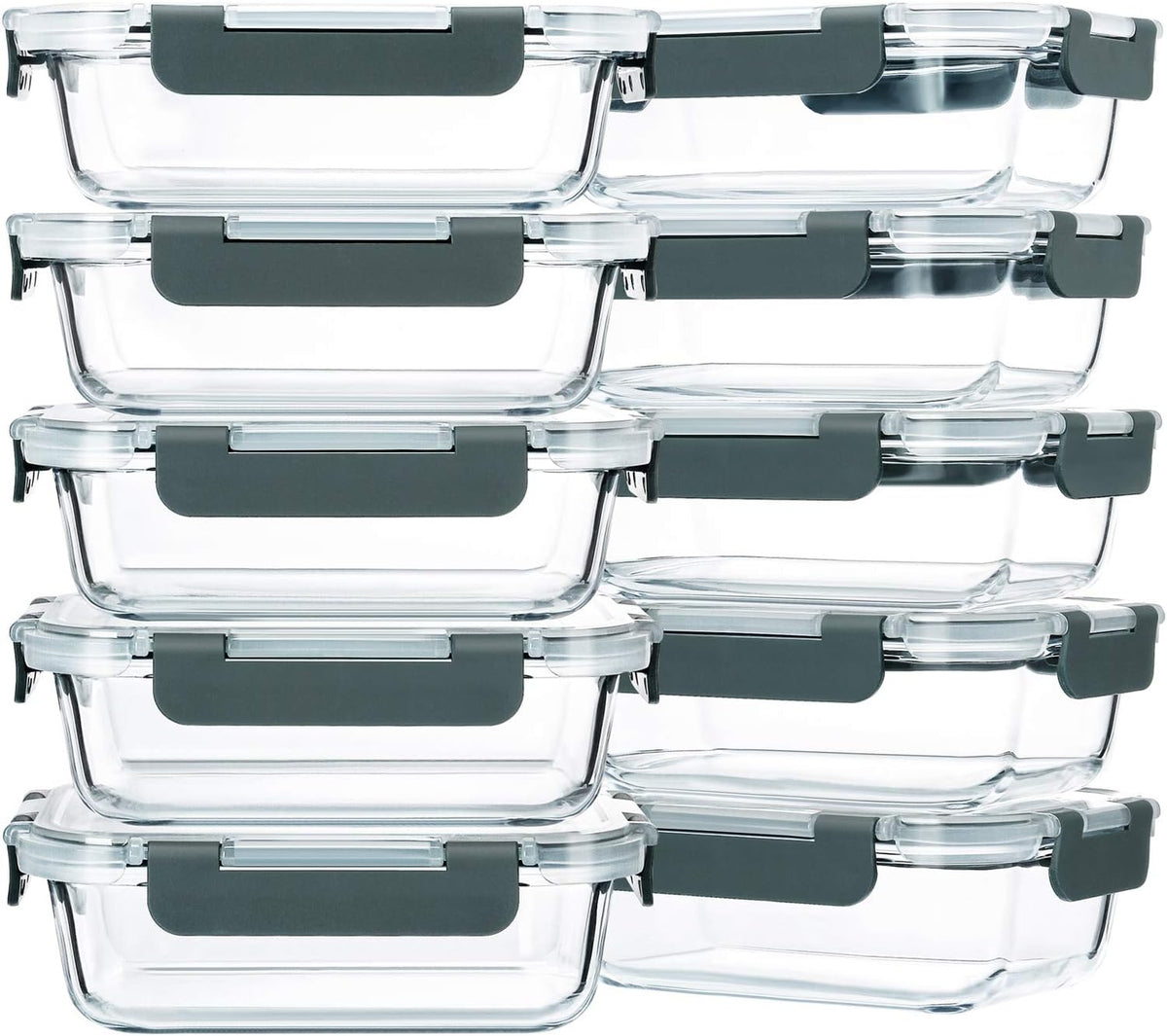 M MCIRCO 10-Pack,22 Oz Glass Meal Prep Containers,Glass Food Storage Containers with lids,Lunch Containers,Microwave, Oven, Freezer and Dishwasher (Gray)