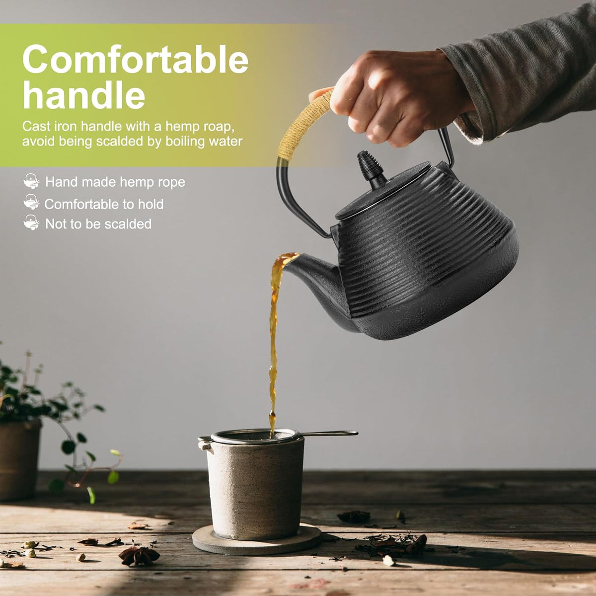 suyika Japanese Tetsubin Tea Kettle Cast Iron Teapot with Stainless Steel Infuser 30 oz/900 ml